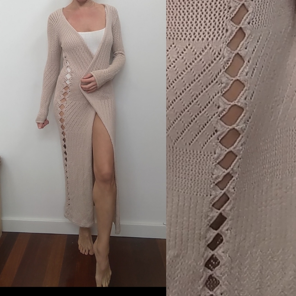 Nwt INDAH crochet cut out cardigan dress wrap M